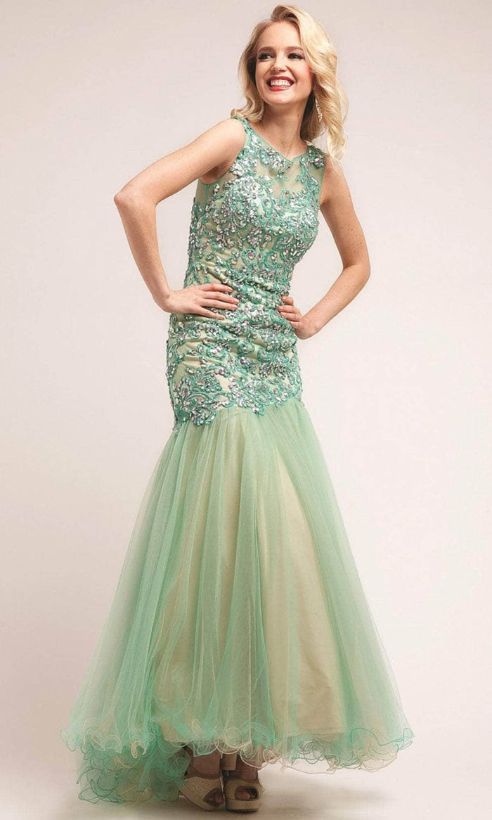 Cinderella Divine 7913 - Beaded Jewel Evening Dress Special Occasion Dress 4 / Green-Nude