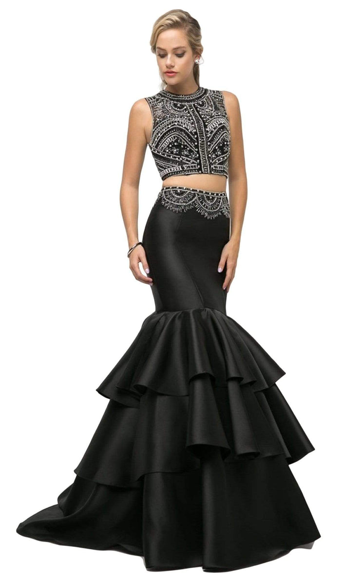 Cinderella Divine - 83903 Two Piece Beaded Tiered Mermaid Dress Special Occasion Dress 2 / Black