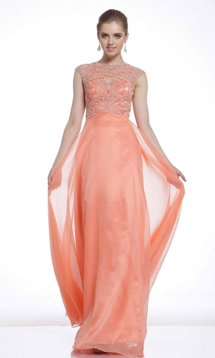 Cinderella Divine - 8749 Beaded Jewel A-Line Evening Dress Evening Dresses 2 / Coral