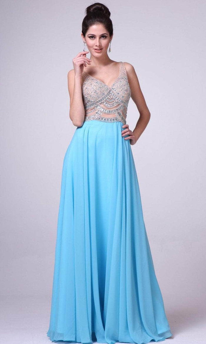 Cinderella Divine 8757 - Beaded Illusion Bodice A-Line Dress Special Occasion Dress 4 / Aqua