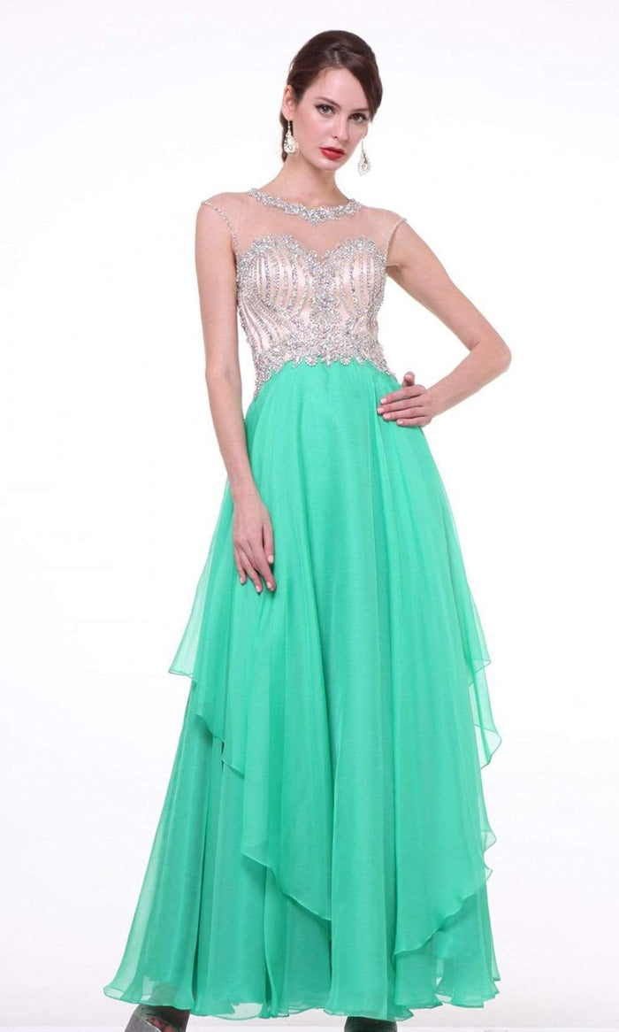 Cinderella Divine - 8791 Embellished Tiered A-Line Gown Prom Dresses 2 / Green