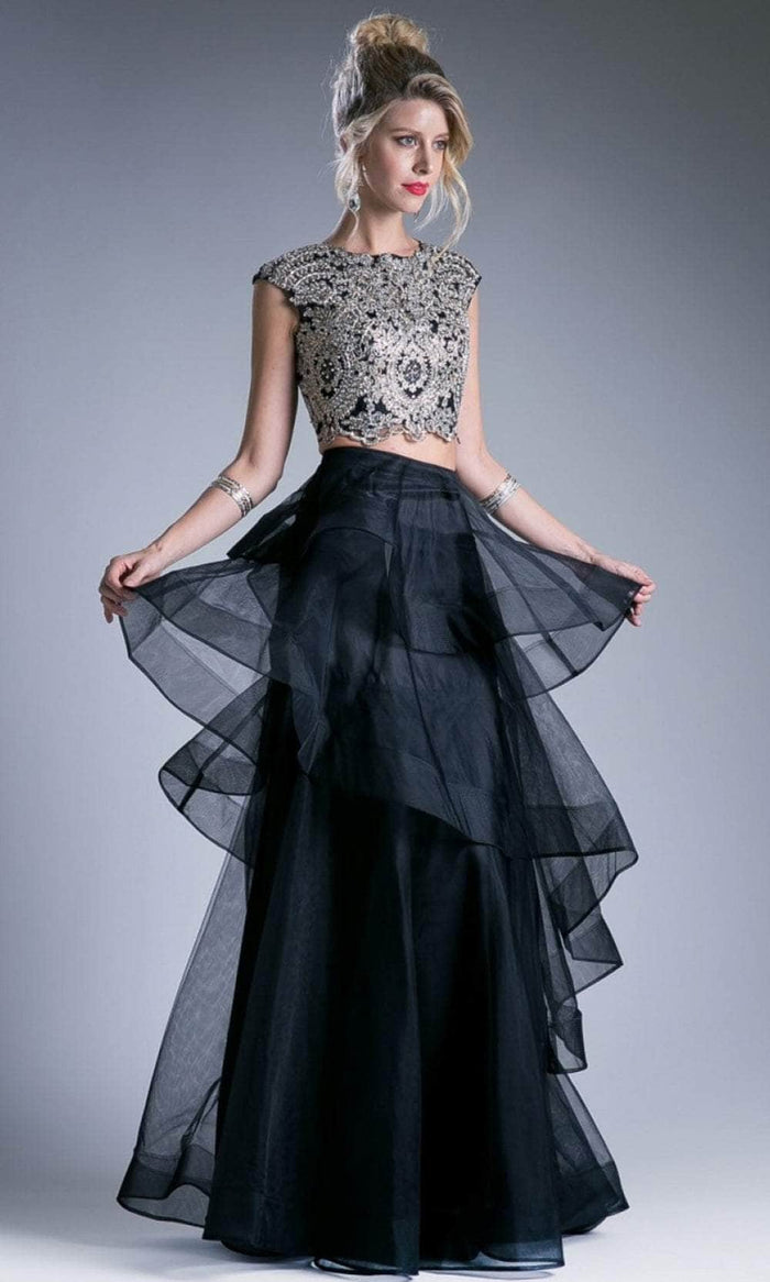 Cinderella Divine 8937 - Layered Tulle Embellished Evening Gown Special Occasion Dress 4 / Black
