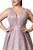 Cinderella Divine - 9174C Deep V-neck Pleated A-line Gown Prom Dresses