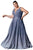 Cinderella Divine - 9174C Deep V-neck Pleated A-line Gown Prom Dresses 2X / Navy