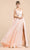Cinderella Divine - A0065 Satin High Slit Caped Evening Gown Evening Dresses 2 / Blush
