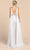 Cinderella Divine - A0065 Satin High Slit Caped Evening Gown Evening Dresses 2 / Off White