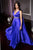 Cinderella Divine - A0065 Satin High Slit Caped Evening Gown Evening Dresses 2 / Royal