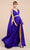 Cinderella Divine - A0065 Satin High Slit Caped Evening Gown Evening Dresses