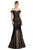 Cinderella Divine - A0401 Off Shoulder Lace Overlay Tulle Mermaid Gown Evening Dresses 2 / Black-Nude