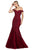 Cinderella Divine - A0401 Off Shoulder Lace Overlay Tulle Mermaid Gown Evening Dresses 2 / Burgundy