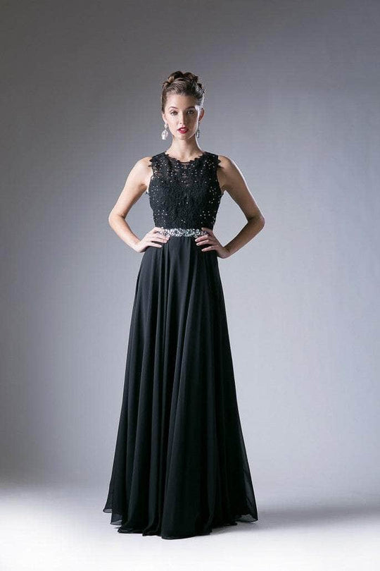 Cinderella Divine - B1601 Embellished Belt Lace Sleeveless Top Chiffon Dress - 1 pc Black In Size 2X Available CCSALE