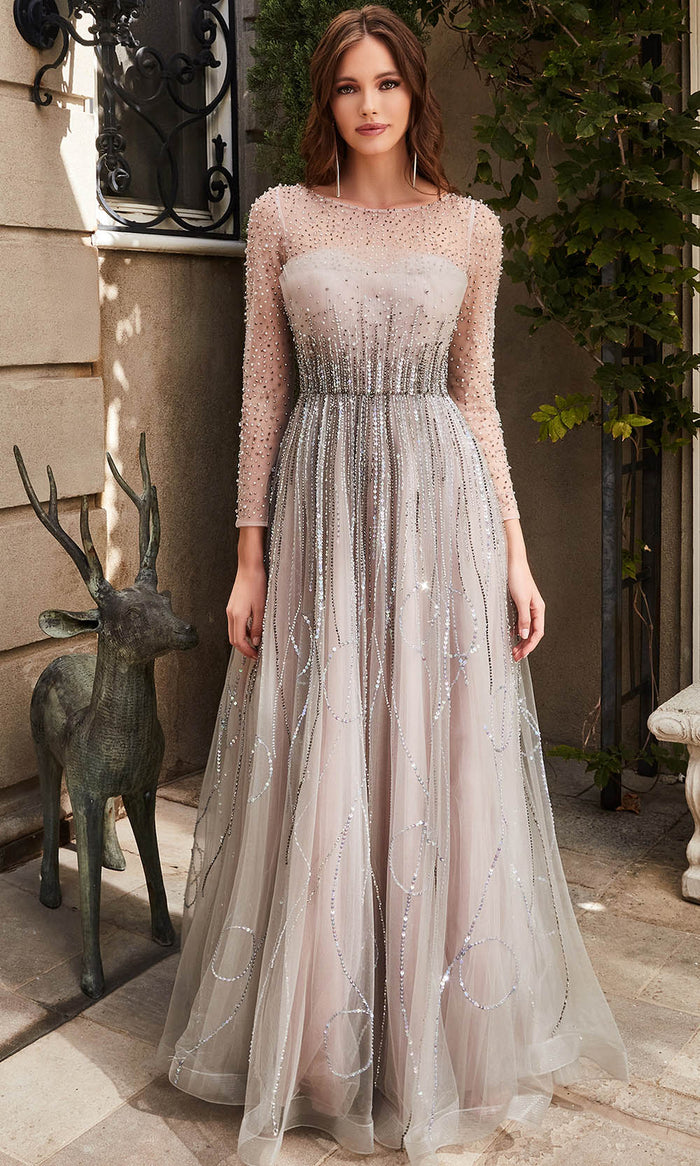 Cinderella Divine B701 - Long Sleeved Evening Dress Special Occasion Dress 2 / Purple Grey