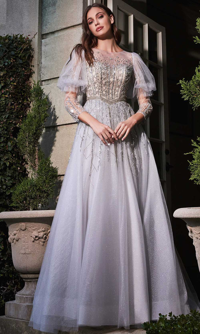 Cinderella Divine B707 - Puffed Sleeves Bridal Gown Special Occasion Dress 2 / Silver