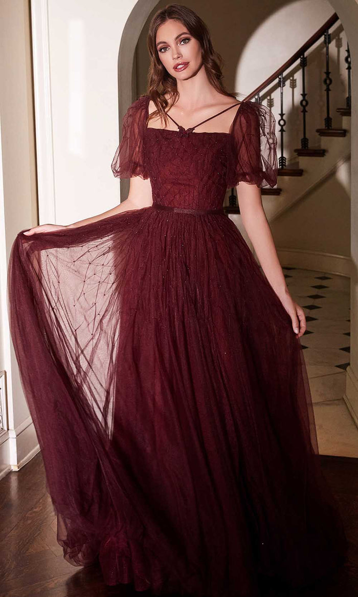 Cinderella Divine B712 - Square Neck A-line Gown Special Occasion Dress 2 / Maroon