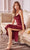 Cinderella Divine - BD103 Cowl Neck Satin Sheath Tea-Length Dress Cocktail Dresses XXS / Burgundy