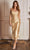 Cinderella Divine - BD103 Cowl Neck Slim Fit Satin Sheath Tea-Length Dress CCSALE S / Champagne Gold
