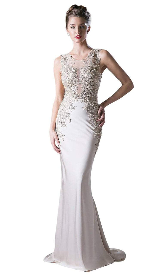 Cinderella Divine Beaded Floral Lace Applique Illusion Dress 8912 - 1 pc Champagne In Size 6 Available CCSALE 6 / Champagne