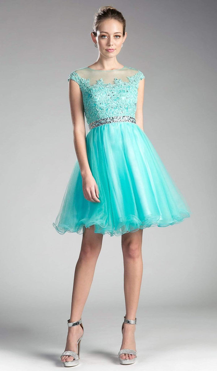 Cinderella Divine - Beaded Lace Bodice Tulle Ruffled Hem Cocktail Dress UJ0012 - 1 pc Mint In Size S Available CCSALE S / Mint