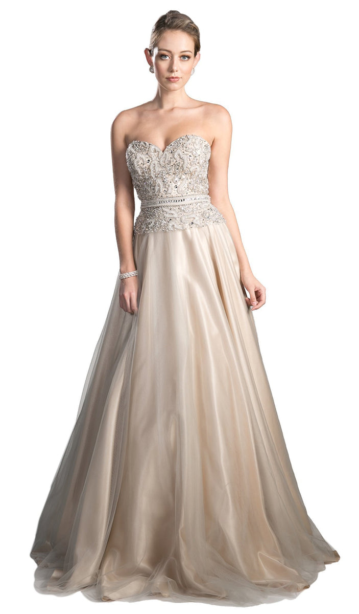 Cinderella Divine - Beaded Sweetheart Tulle A-line Evening Dress ...
