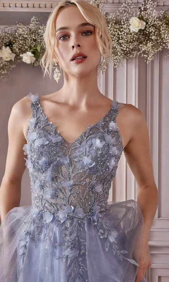 Cinderella Divine - Beaded V-Neck Tulle Prom Dress CD0181 - 1 pc Smoky Blue In Size S Available CCSALE S / Smoky Blue