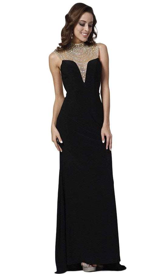 Cinderella Divine - Bejeweled Illusion High Neck Sheath Dress 8904 - 1 pc Red In Size 4 Available CCSALE 4 / Red