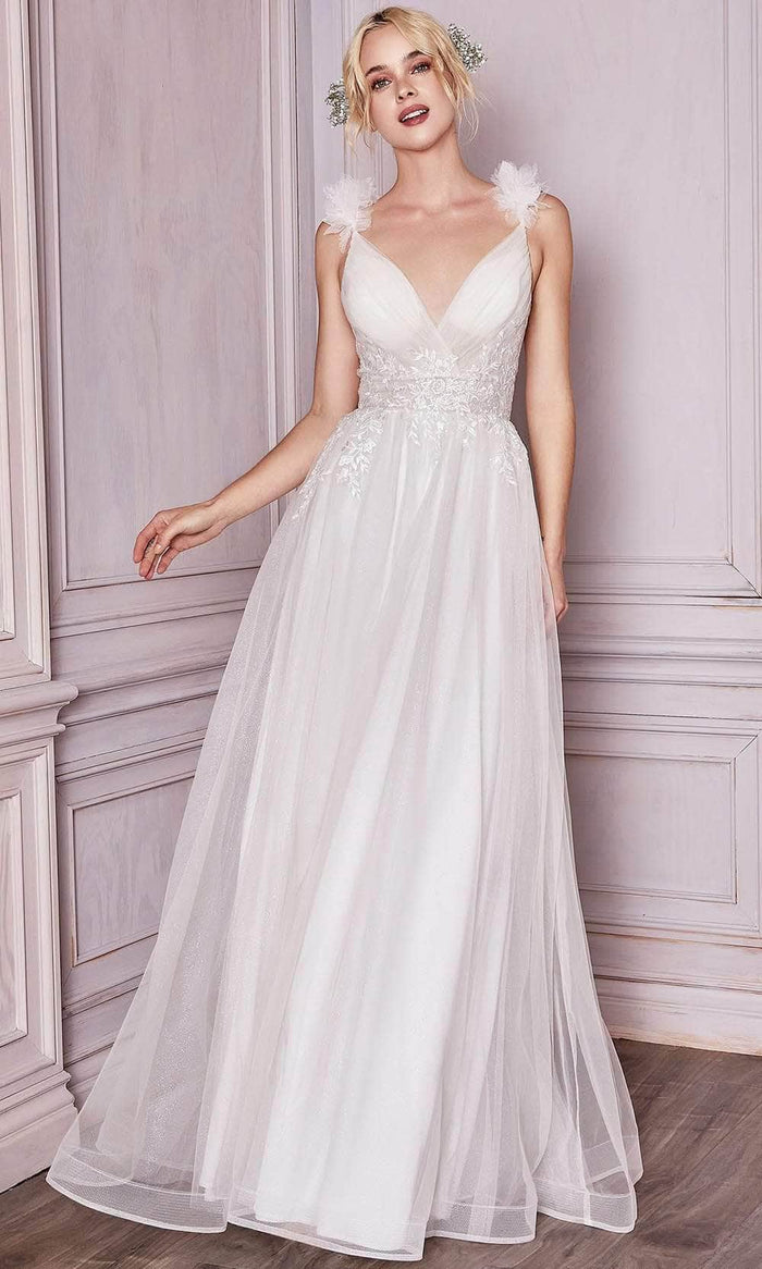Cinderella Divine Bridal - Applique V-Neck Bridal Dress CD971W - 1 pc Off White In Size 10 Available CCSALE 10 / Off White