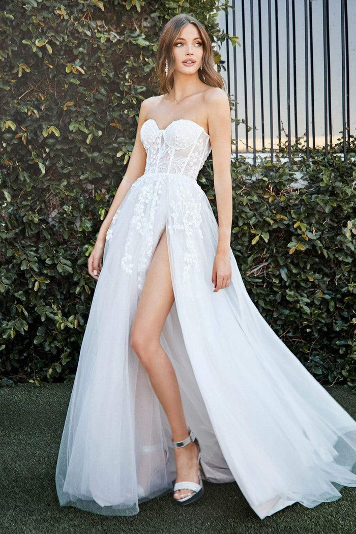Cinderella Divine Bridal - CB065W Strapless Bustier Applique Tulle Bridal Gown Wedding Dresses