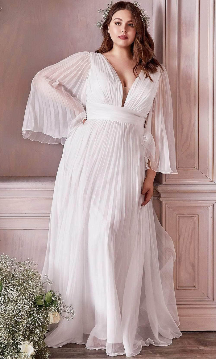 Cinderella Divine Bridal - Deep V-Neck Pleated Bridal Gown CD242WC - 1 pc Off White In Size 20 Available CCSALE