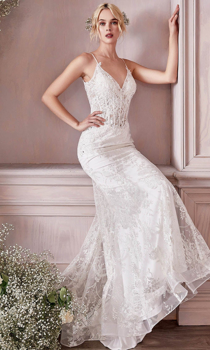 Cinderella Divine Bridal J825W - V-neck Bridal Gown Special Occasion Dress 2 / Off White