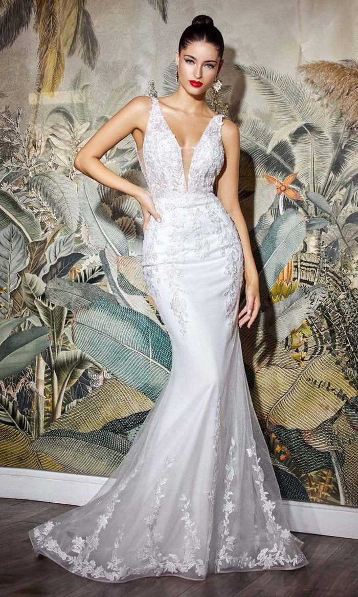 Cinderella Divine Bridals - 9237W Lace Applique Fitted Mermaid Bridal Gown - 1 pc Off White In Size 2X Available CCSALE 2X / Off White