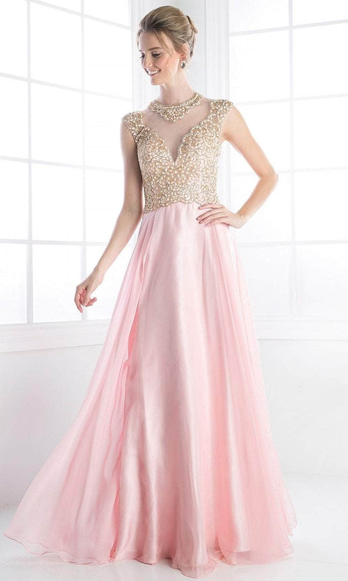 Cinderella Divine C242 - Scallop Embroidery Chiffon A-Line Dress Special Occasion Dress 4 / Blush