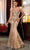 Cinderella Divine - C57 Embellished Deep V Neck Mermaid Gown Evening Dresses 2 / Gold