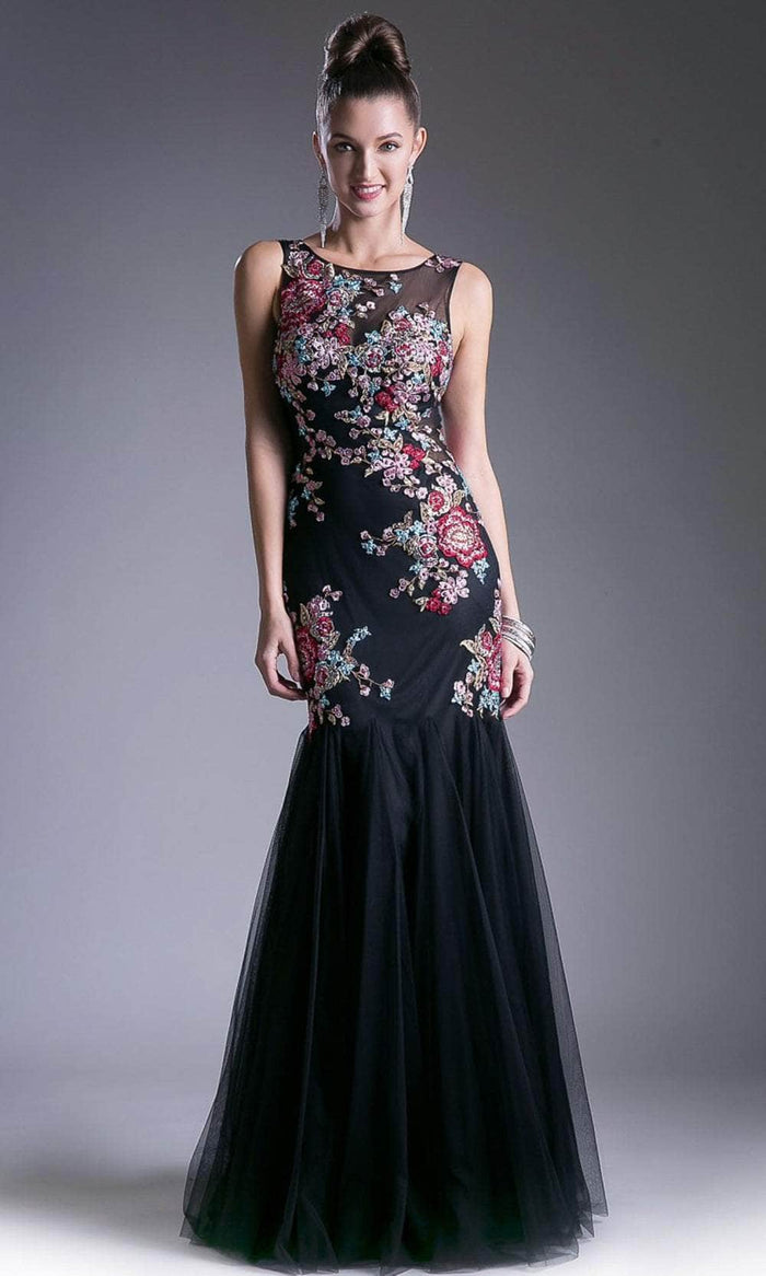 Cinderella Divine C80089A - Laced Illusion Evening Gown Special Occasion Dress 4 / Black