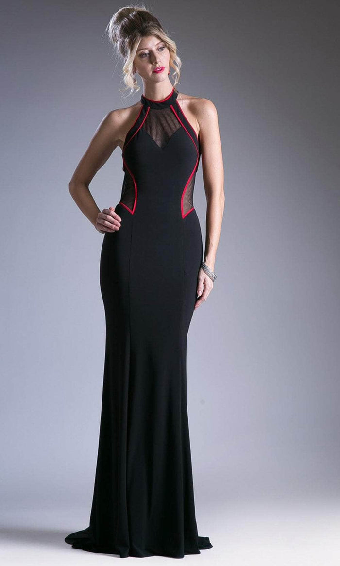 Cinderella Divine C80319 - Outlined Halter Bare Back Gown Special Occasion Dress 4 / Black-Red