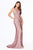 Cinderella Divine - C81730 Sleeveless V Neck High Slit Jersey Gown Bridesmaid Dresses 2 / Dusty Rose