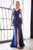 Cinderella Divine - C81730 Sleeveless V Neck High Slit Jersey Gown Bridesmaid Dresses 2 / Navy