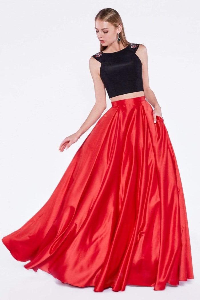 Cinderella Divine - CA316 Two-Piece Beaded Cap Sleeve Ballgown Special Occasion Dress 2 / Black/Red