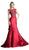 Cinderella Divine - Cap Sleeve Appliqued Plunging Illusion Gown Special Occasion Dress 2 / Burgundy