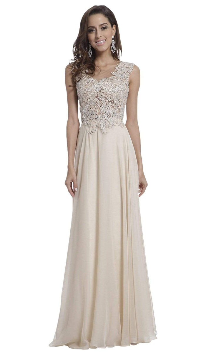 Cinderella Divine - Cap Sleeve Embellished Illusion Lace Gown Special Occasion Dress 2 / Off White