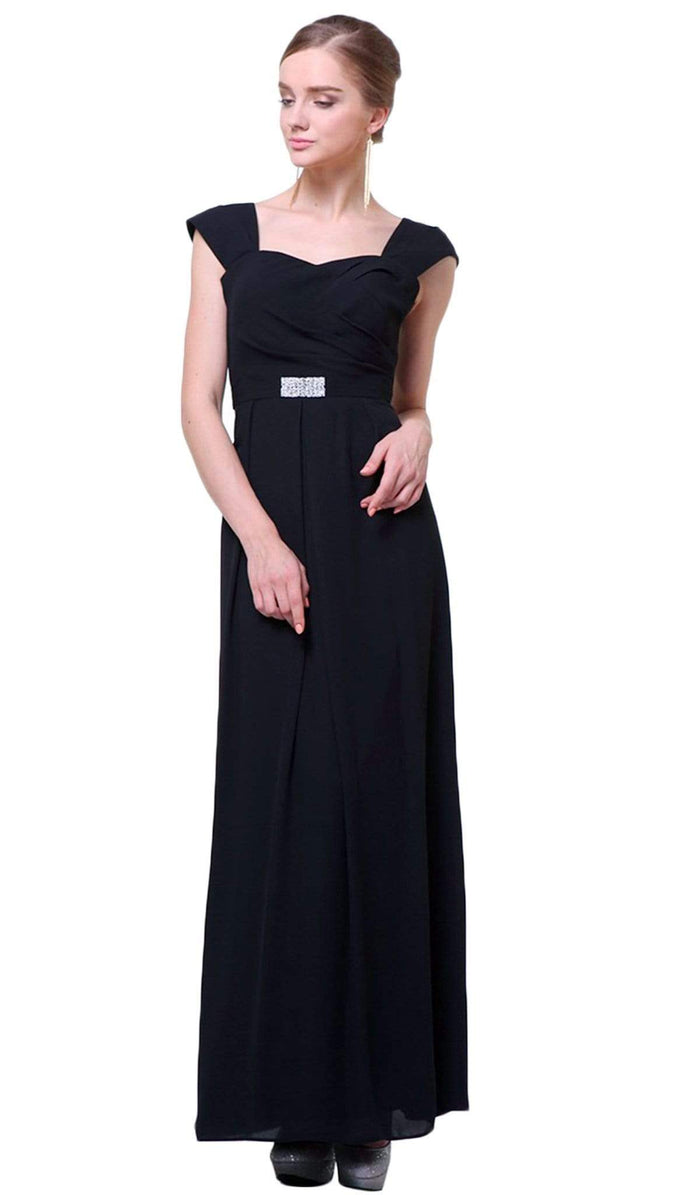 Cinderella Divine - Cap Sleeve Pleated Bodice A-Line Long Formal Dress Special Occasion Dress XS / Black