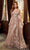 Cinderella Divine - CB068 Metallic Lace Print Glitter Net A-Line Gown Prom Dresses 2 / Gold-Mocha