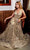Cinderella Divine - CB068 Metallic Lace Print Glitter Net A-Line Gown Prom Dresses 2 / Gold-Sage