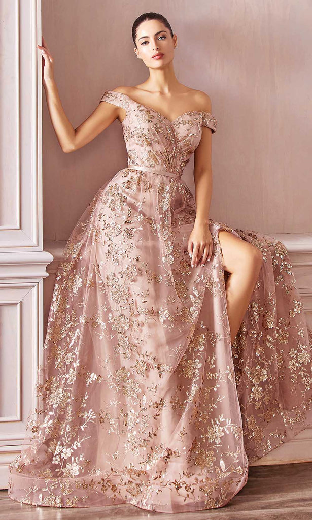 Cinderella Divine - CB069 Embellished Print Off Shoulder Gown Couture Candy Cinderella Divine - CB069 Embellished Print Off Shoulder Gown Couture Candy