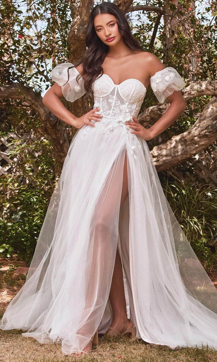 Cinderella Divine CB080W - Strapless Floral Wedding Ballgown Wedding Dresses 2 / Off White