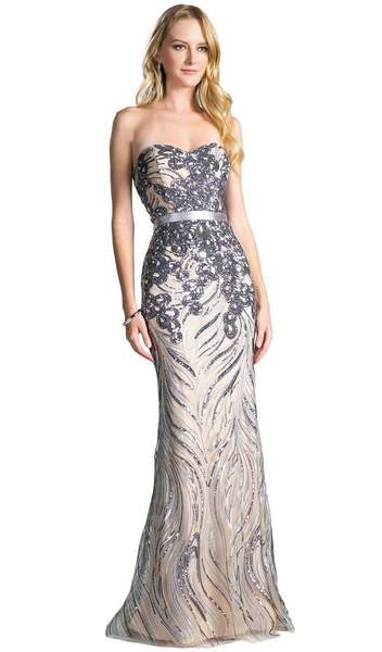 Cinderella Divine - CD0112 Strapless Sweetheart Neckline Sequin Ornate Sheath Evening Gown CCSALE