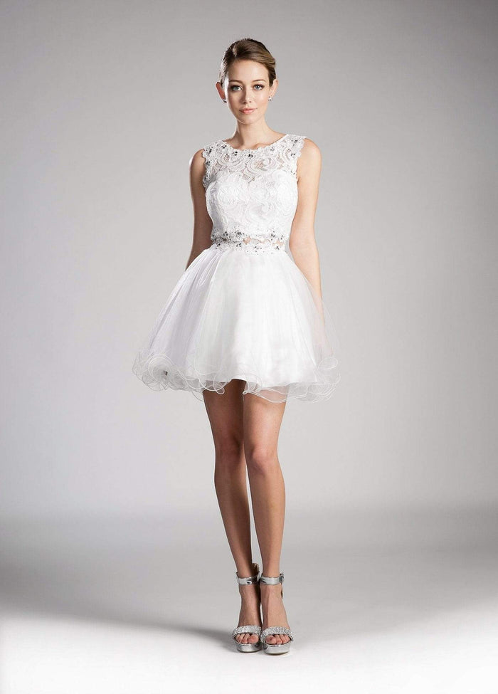 Cinderella Divine - CD0117 Sleeveless Lace Bodice Tulle A-Line Cocktail Dress Special Occasion Dress XXS / Off White