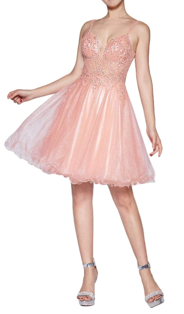 Cinderella Divine - CD0137 Jeweled Lace Glitter Tulle Cocktail Dress Homecoming Dresses XXS / Blush