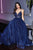 Cinderella Divine - CD0154 Plunging Beaded Appliqued Tulle Dress Bridesmaid Dresses XXS / Navy