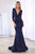 Cinderella Divine - CD0168 Plunging V-Neck Long Sleeve Mermaid Gown Evening Dresses XXS / Navy