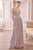 Cinderella Divine - CD0171 Sheer Quarter Beaded Chiffon A-Line Gown Evening Dresses XXS / Mocha